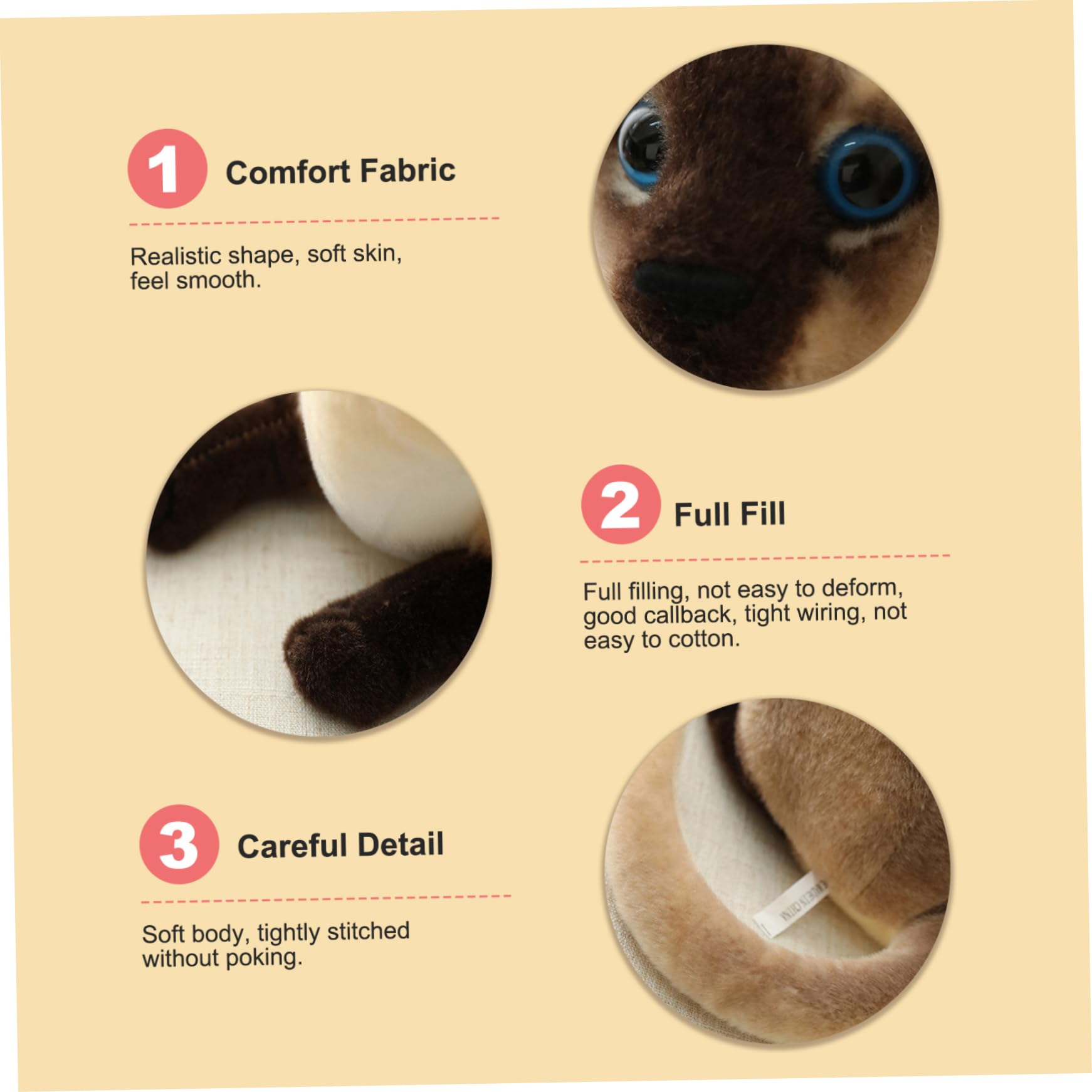 Gatto Siamese Peluche 10 Pollici Postura sdraiata realistica Gatto Siamese Animale di pezza Bambola Traspirante e Delicata sulla Pelle Peluche ripiene di Cotone, Animali