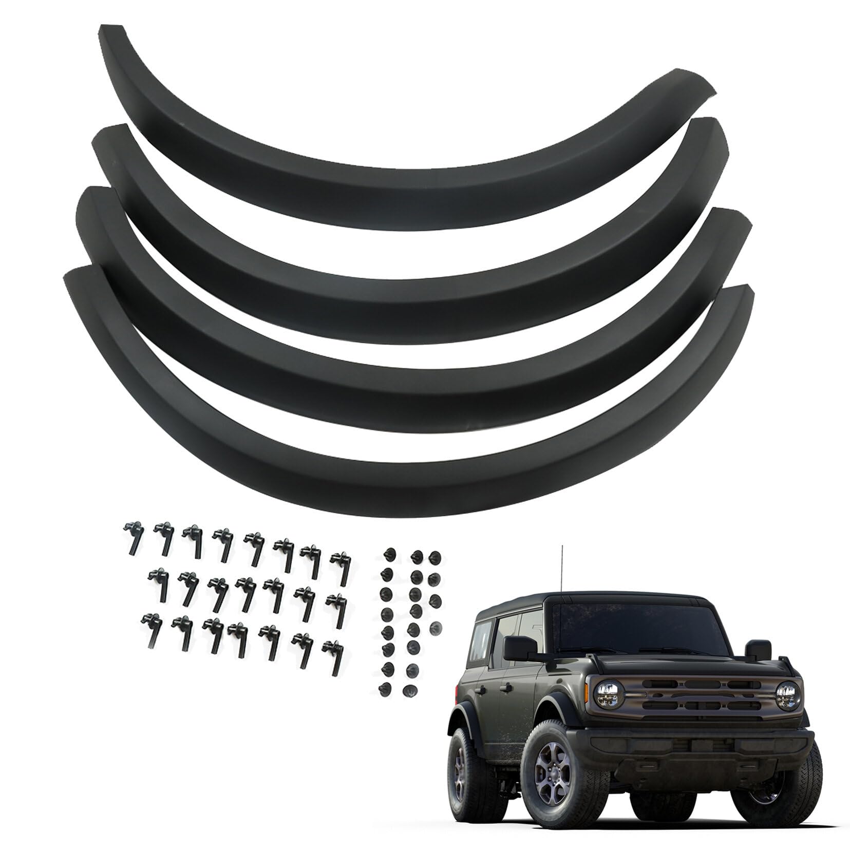 4Pcs Black Wheel Lip Arch Trim Flares 4inch Replacement for 2021-2023 Bronco M-9164-BFK M2DZ-16268-AA
