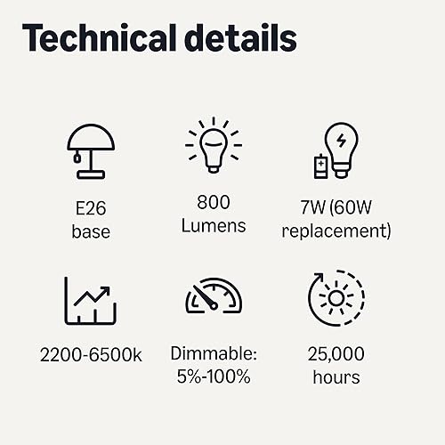 Miniatura 6 de Tienda Basics Bombilla LED de filamento inteligente A19, blanco sintonizable, Wi-Fi de 2.4 GHz, funciona solo con Alexa, paquete de 4