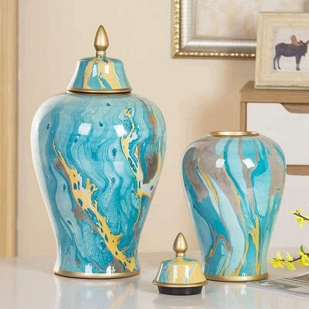 Dekoracyjny ceramiczny słoik z niebieskim imbirem, ręcznie malowana porcelanowa dekoracja, słoik na kwiaty, wazon na kwiaty, grafika do dekoracji domu, na ślub, wielokolorowy L