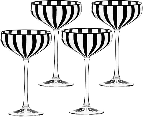 10 Strawberry Street black and white stripe coupes, set of 4