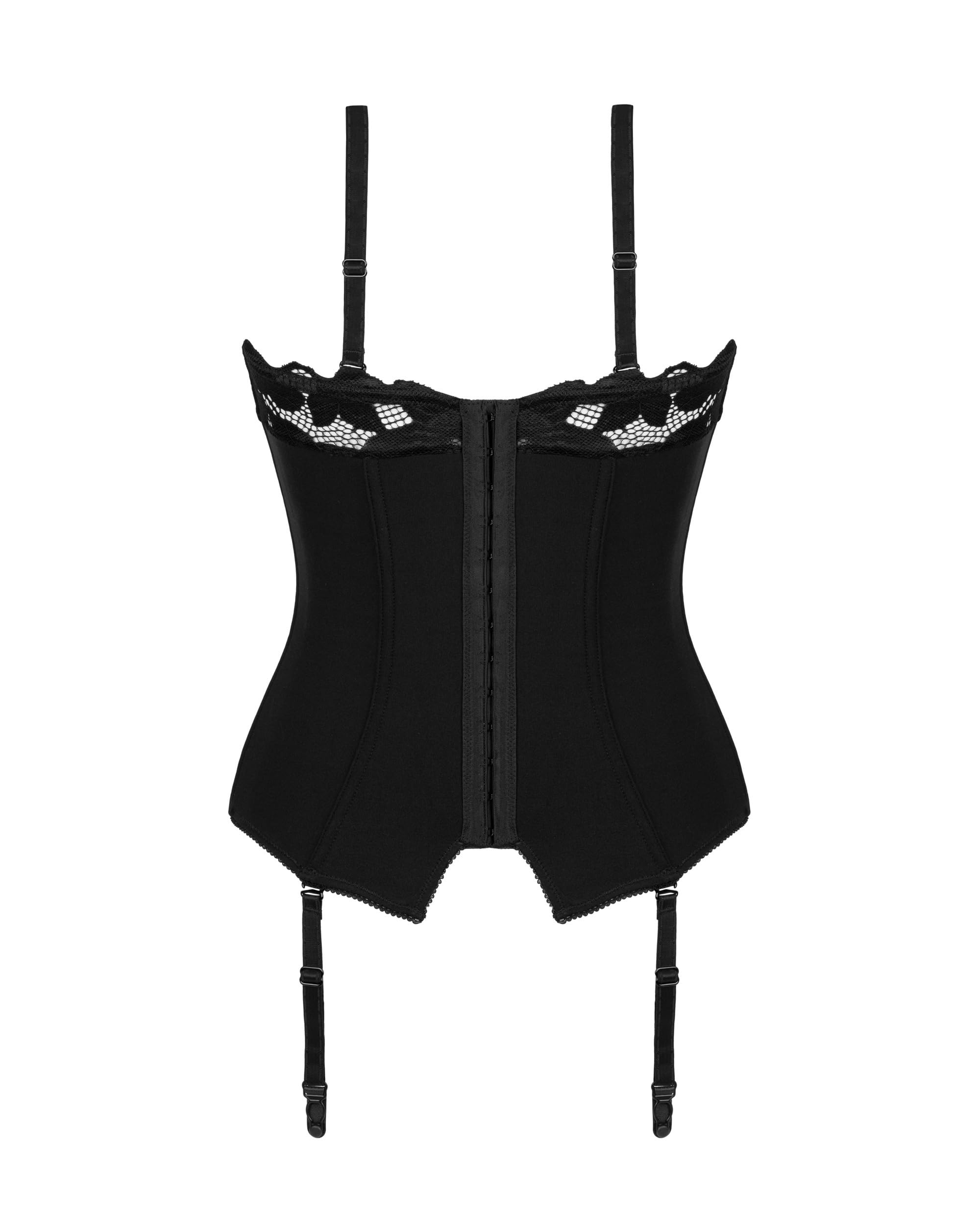 Selente Love & Fun Sensuale Completo Intimo a 3 Pezzi: guepiere/corsetto, tanga ed esclusiva benda per Occhi in Raso. Made in EU.