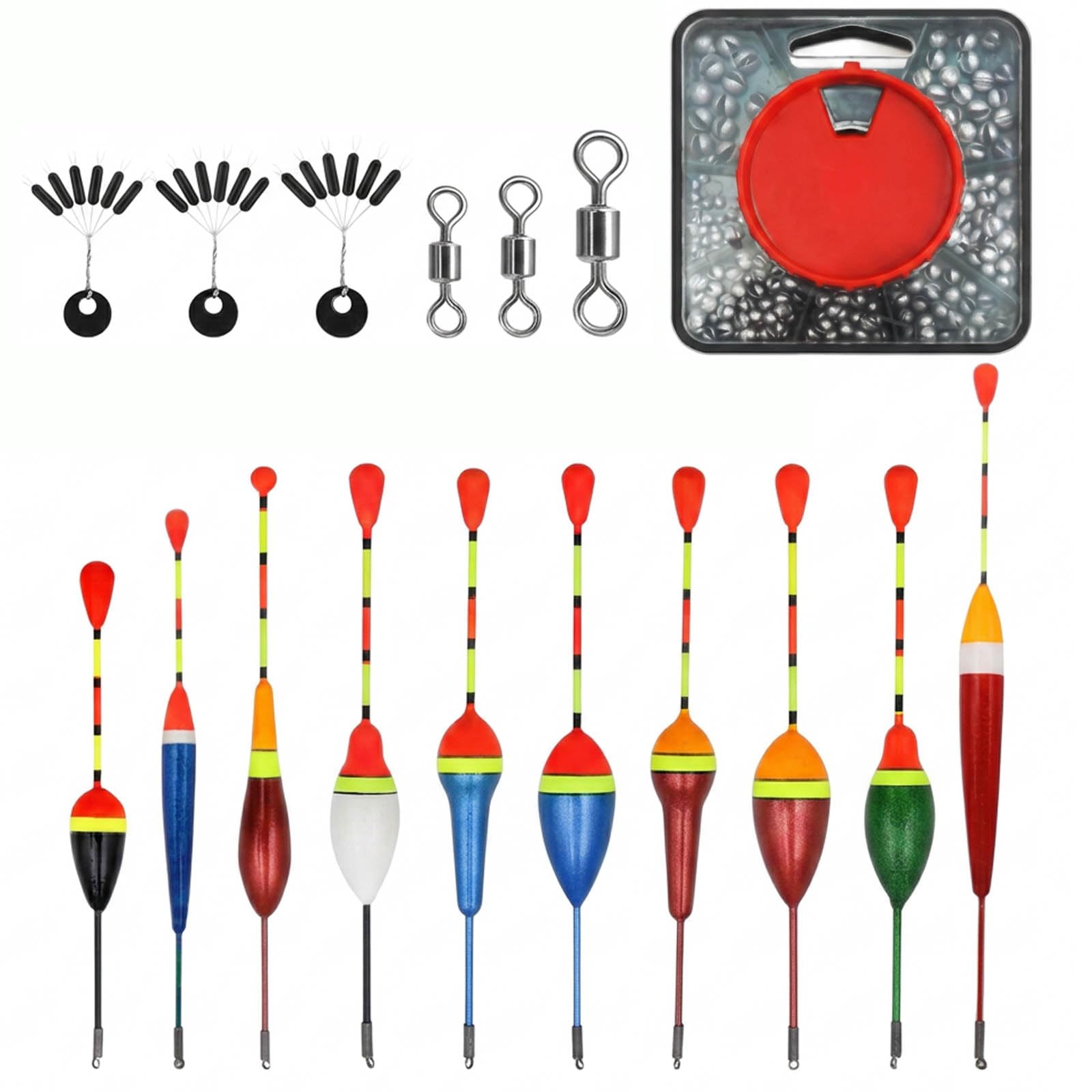 GYTFOG 10Pcs Fishing Floats +120g Fishing Weights +6pcs Carp Fishing Accessories Multiple Uses Pike Float Kit,Fishing Rough Floats, Fishing Gear Sets, Floating Fishing Kits, Crucian Carp Floats