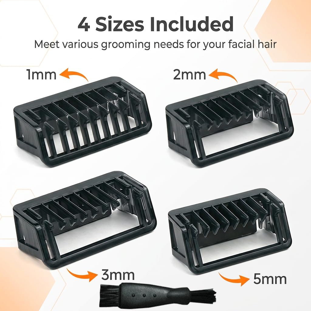 4 Stueck Aufsaetze kompatibel mit One QP2520 QP2630 QP2734 QP2824 360 Pro Series, 1/2/3/5 mm Trimmaufsaetze Oneblade Zubehoer Kit, Ersatzklinge und Blade Aufsaetze Set