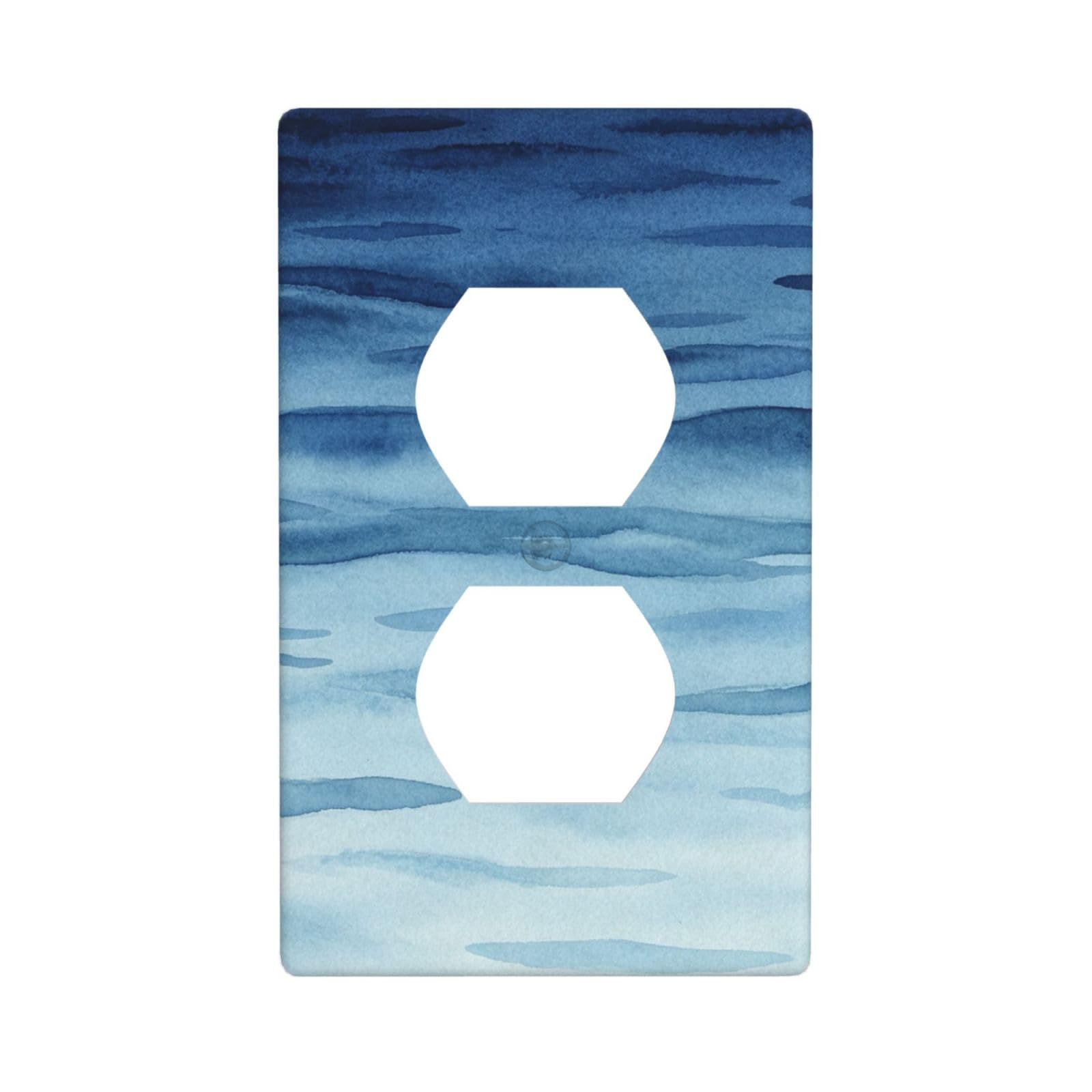 Blue Wave Line Decorative Switch Plate Cover-Unbreakable Polycarbonate Wall Plate for Home Office, 1 Gang with Screws