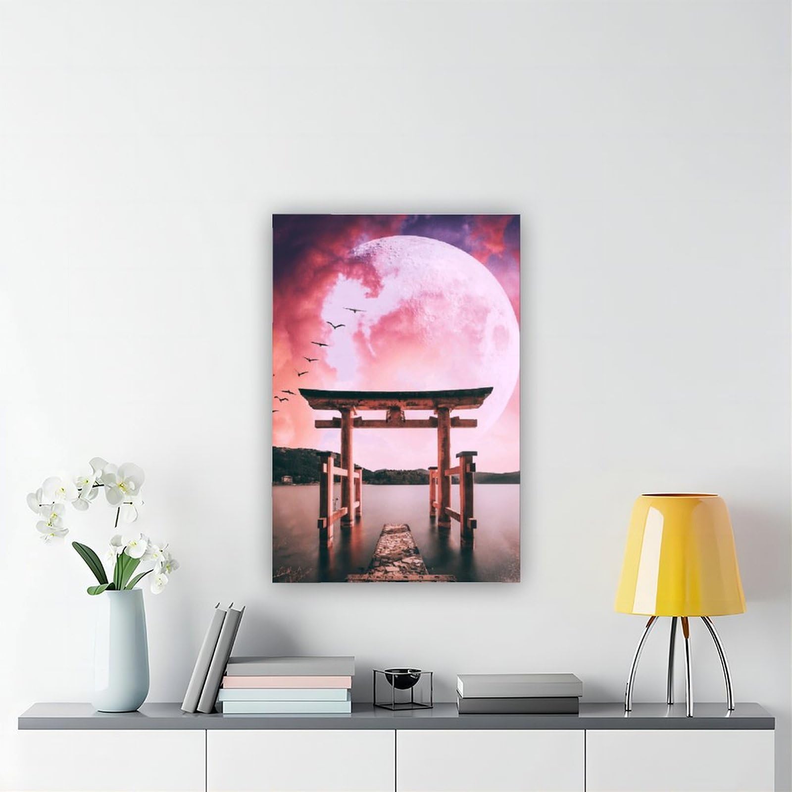 WRTYVE Poster su tela con sole, luna, lago, per ufficio, decorazione regalo