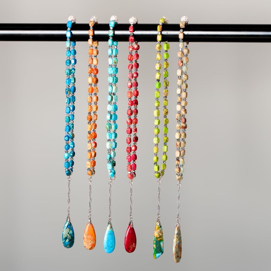 Magnetic Curtain Tiebacks, 2 Pack Boho Imperial Jasper Beads Curtain Ties, Curtain Holdbacks Home Decor for Drapes Curtain Tie Backs Holders for Wall (Blue)