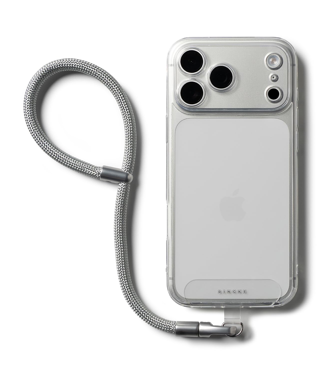 Ringke Holder Link Flow Hand Strap [P Type] with TPU Tether Tab, Adjustable Tangle-Free Polyester Sturdy Rope Wrist Loop Compatible with Universal Smartphone Case, etc. - Silky Silver