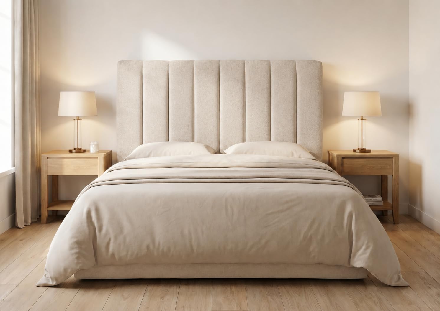 Siesta & Co Cabecero de Cama 160 cm Tapizado Dante, Espuma de Alta Densidad de 10 cm, Tejido Lavable, Montaje en Pared o Uso sin Instalación, Fabricado en España, Color Beige