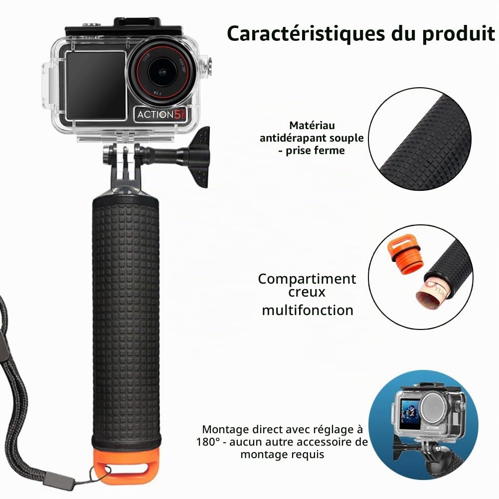 Kit Accessoire Plongée Osmo Action, Boîtier Etanche pour DJI Osmo Action 5 Pro/Action 4/Action 3, Boîtier Plongée+Mont Thumbscrew + Poignée Flottante Etanche + 6 Insert Anti-buée