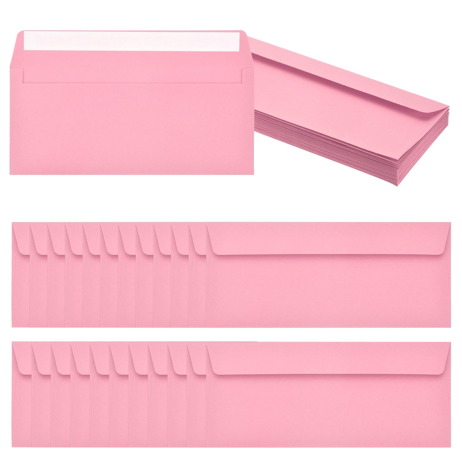 PATIKIL 24 Pack Pink #10 Business Envelopes, Colored Self Seal Letter Size Envelopes for Business Mailing Office Checks Invitation, 24.1 x 10.5 cm