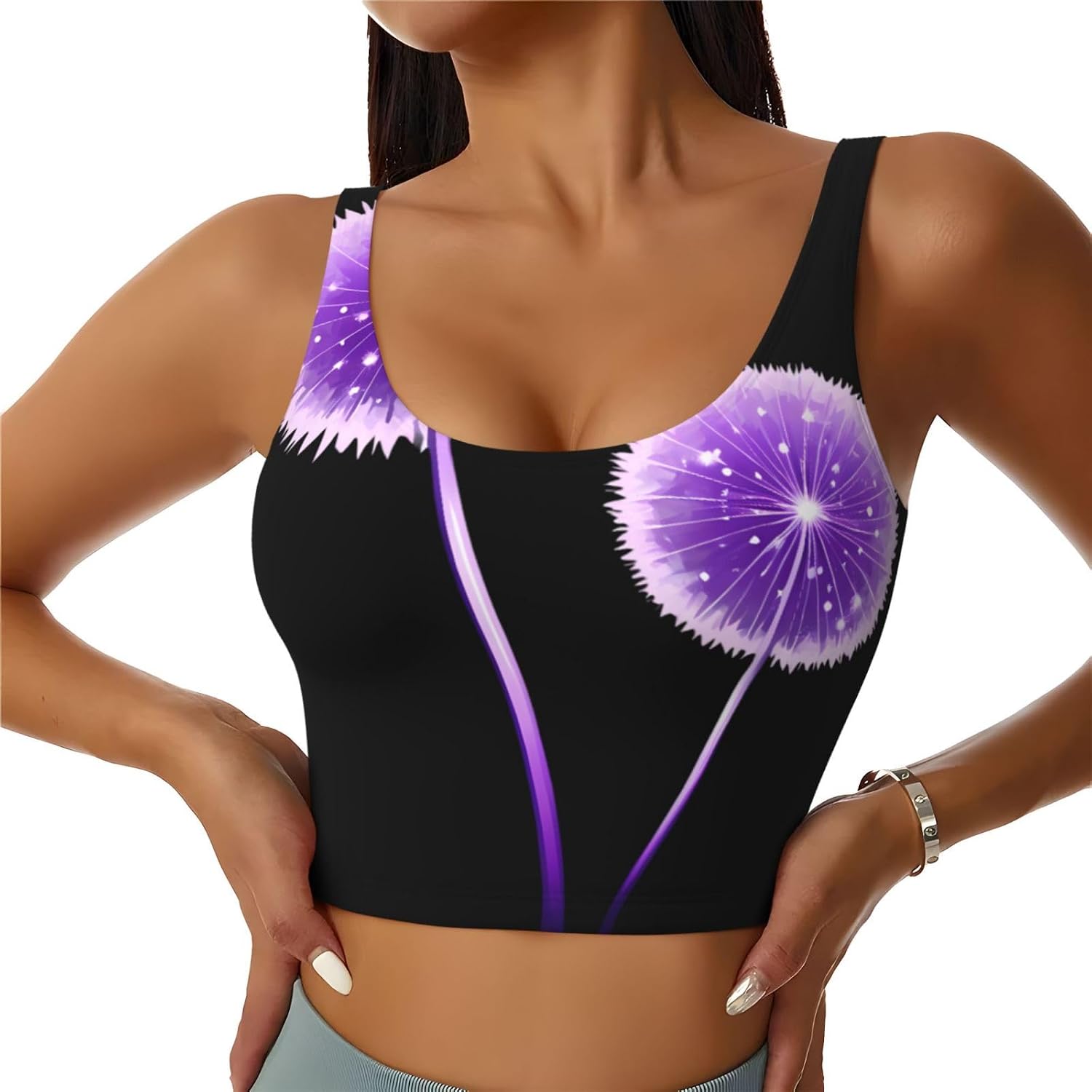 Women's Sports Vest MSRHIUEF Sparkling purple dandelions Printed Soft, Comfortable, Lightweight, and Breathable