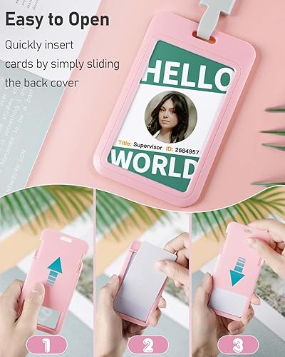 Miniatura 6 de Uniclife - Paquete de 3 portatarjetas de identificación deslizante vertical de plástico duro rosa con frente transparente, para identificaciones de