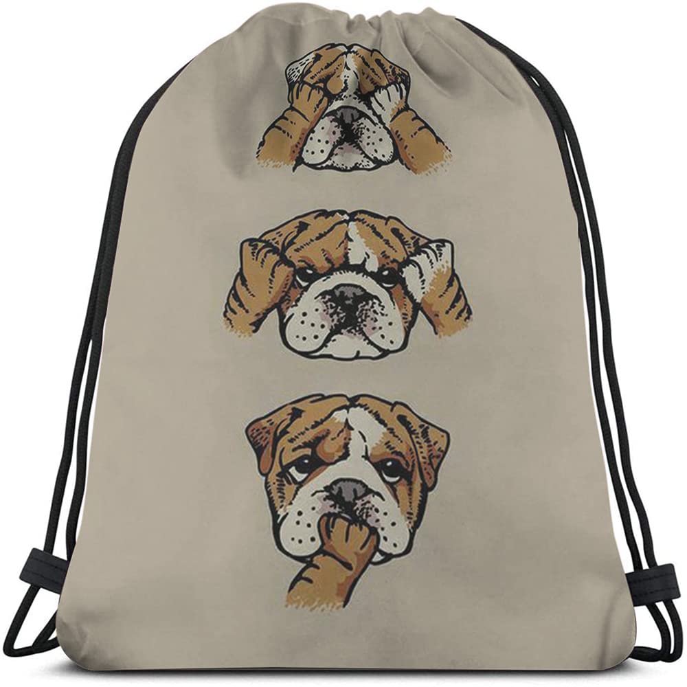 Beabes Cute Dog Drawstring Bags Backpack Bag Cartoon Animal Puppy English Bulldog Funny Cool Pet Adorable Face Sport Gym Sack Drawstring Bag String