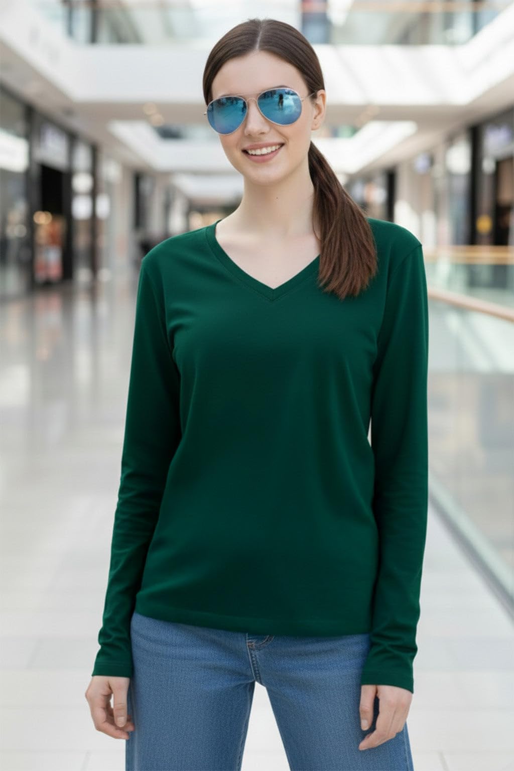 JUNEBERRY® Lot de 3 t-shirts en pur coton pour femme - Col en V - Coupe droite - Tailles S à 2XL