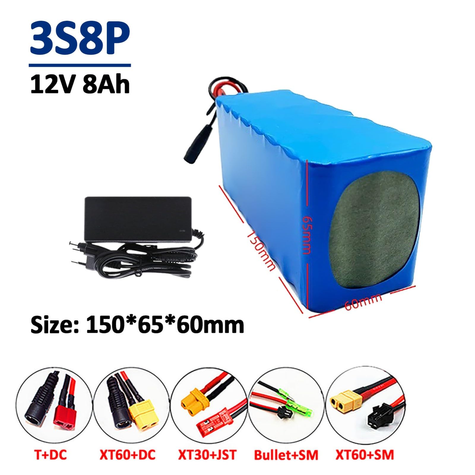 Batería De Iones De Litio De 12 V Y 8 Ah con Cargador, Batería Recargable De Iones De Litio 3S8P con Protección BMS, Batería De Repuesto Impermeable para Bicicleta Eléctrica.