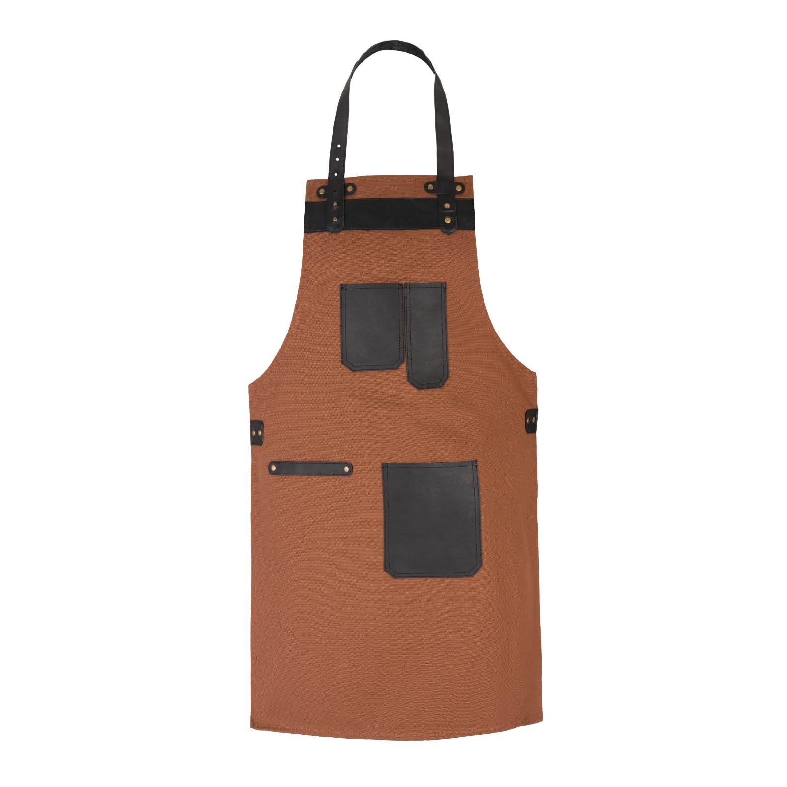 Leathershire Men's Brown Top Grain Leather Canvas Butcher Apron - Cook Bbq Cooking Blacksmith Woodwork Apron