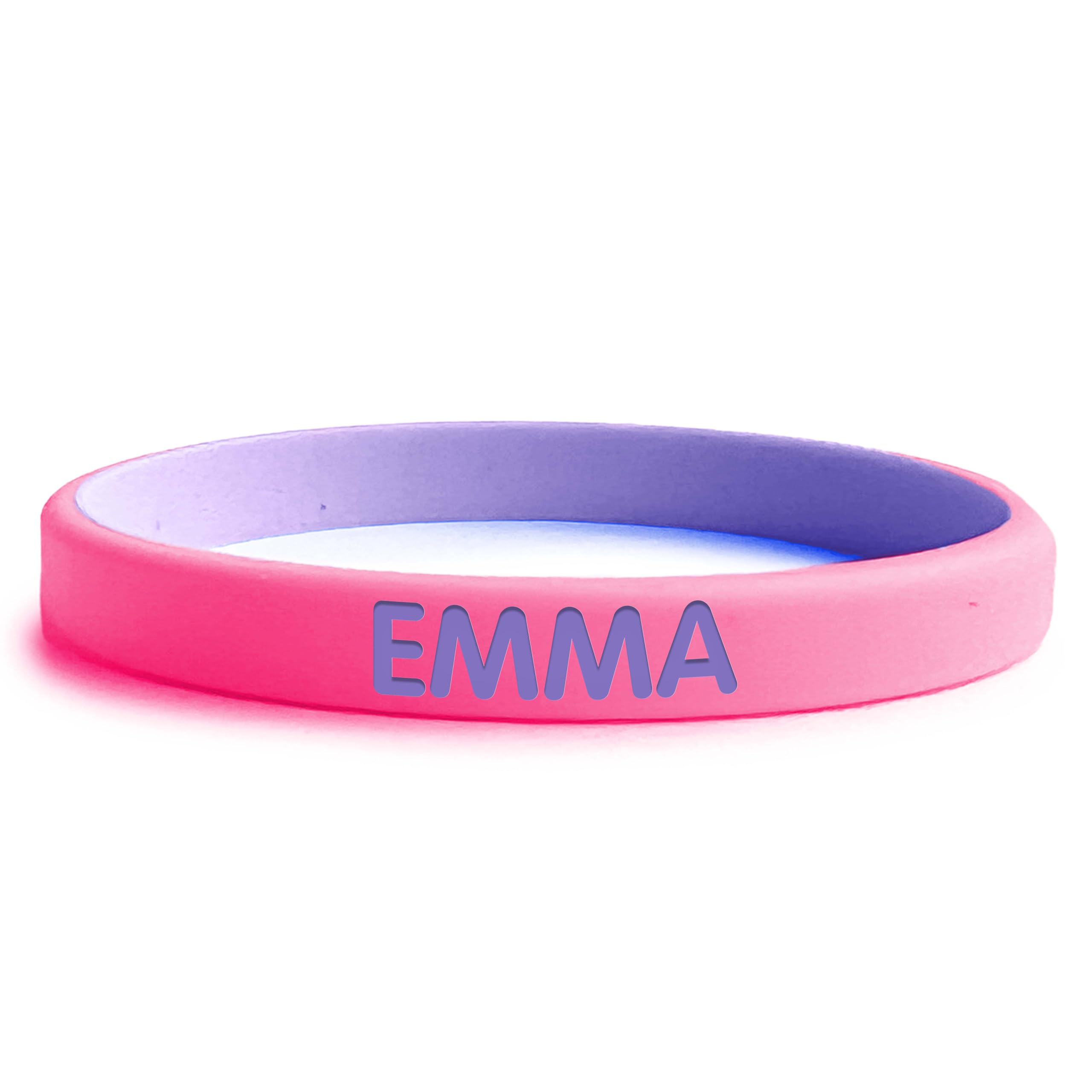 gutmarkiert – Personalisierbares SOS-Armband für Kinder aus Silikon, graviert mit Name & Telefonnummer – wasserdichtes Notfallarmband für Kinder, besonders langlebig – Neon Pink-Lila
