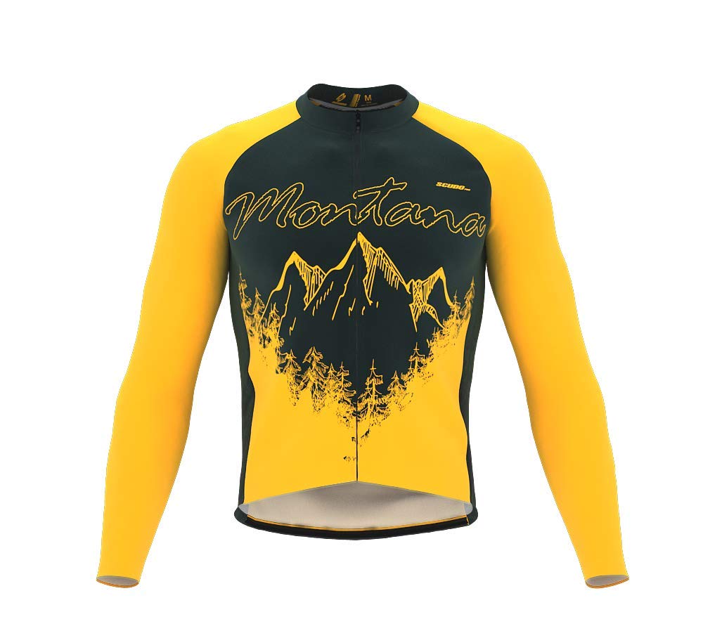 ScudoPro Pro Thermal Long Sleeve Cycling Jersey Montana USA State Icon Landmark Identity for Men - Size XS Multi