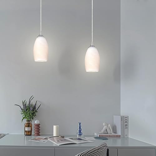 Miniatura 7 de Paquete de 3 lámparas colgantes de isla de cocina para interiores, 1 unidad, 4.75 pulgadas, hecha a mano, vidrio esmerilado, pantalla con acabado de