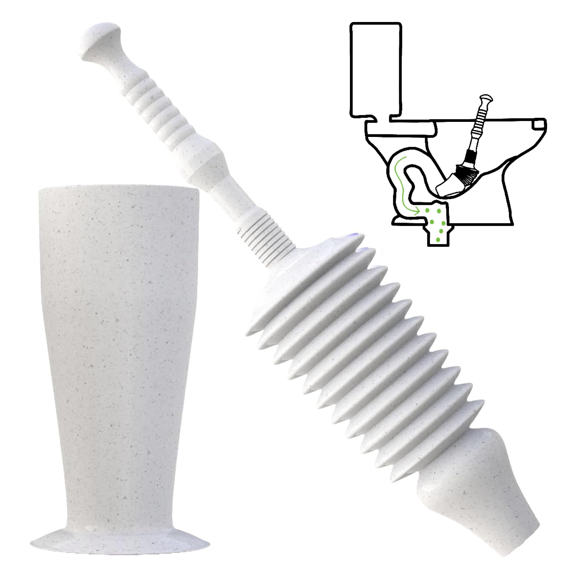 Buffalo Grey Snake Toilet Plunger With Holder | Stongest Flexible Unblocker | More Power Than Regular Toilet Plungers For Unblocking | Heavy Duty Plunger | Bellow Design For Low Flow Elongated Loos