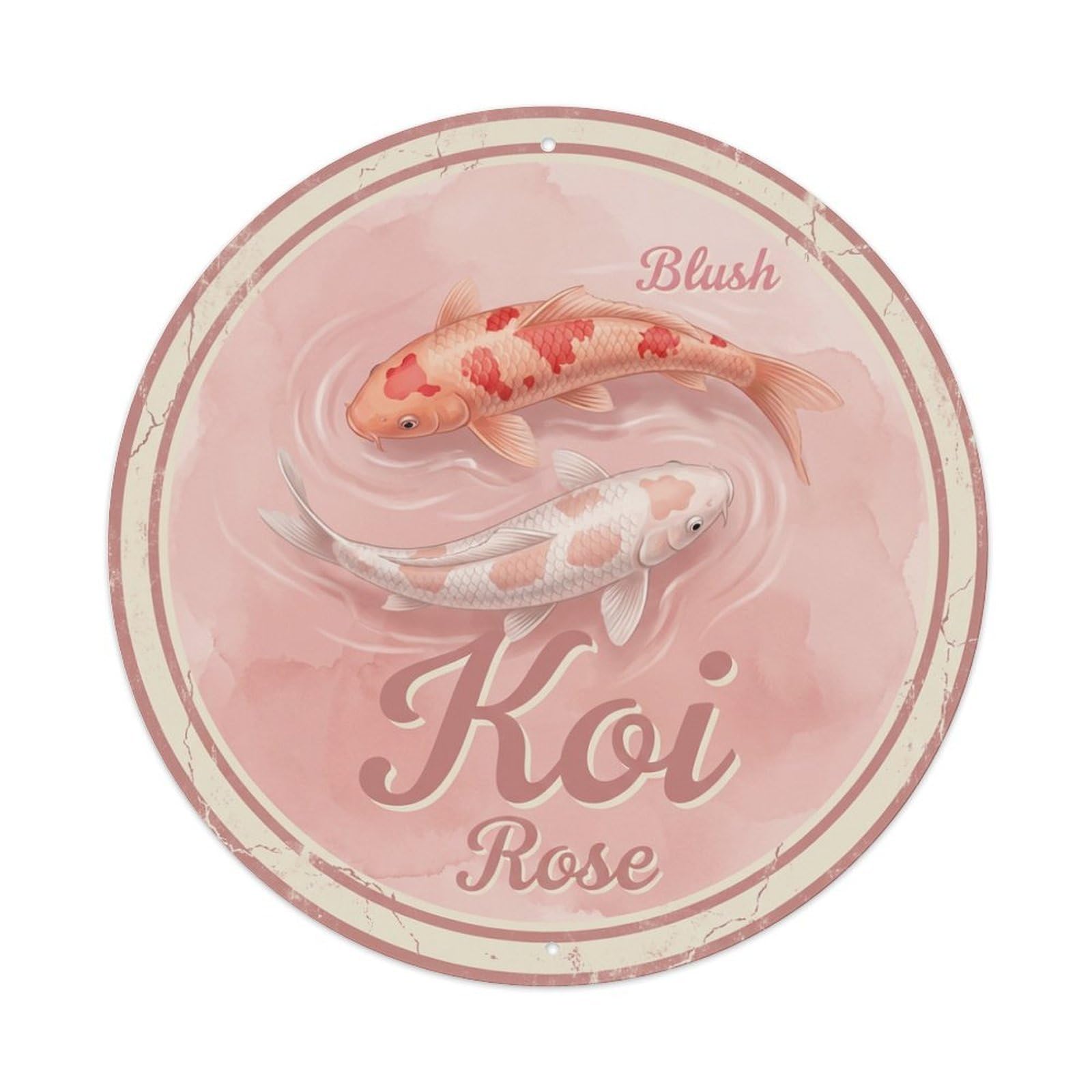 Koi Fish Blush Rose Waters Pink Soft Romantic Tender Metal Tin Sign
