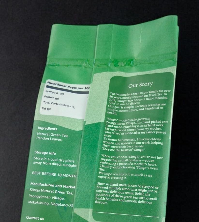 Image of Made in NAGALAND | SUNGO Organic Green Tea with pandan leaves | premium green tea leaves | Refreshing and invigorating brew with a delicate flavor 100g