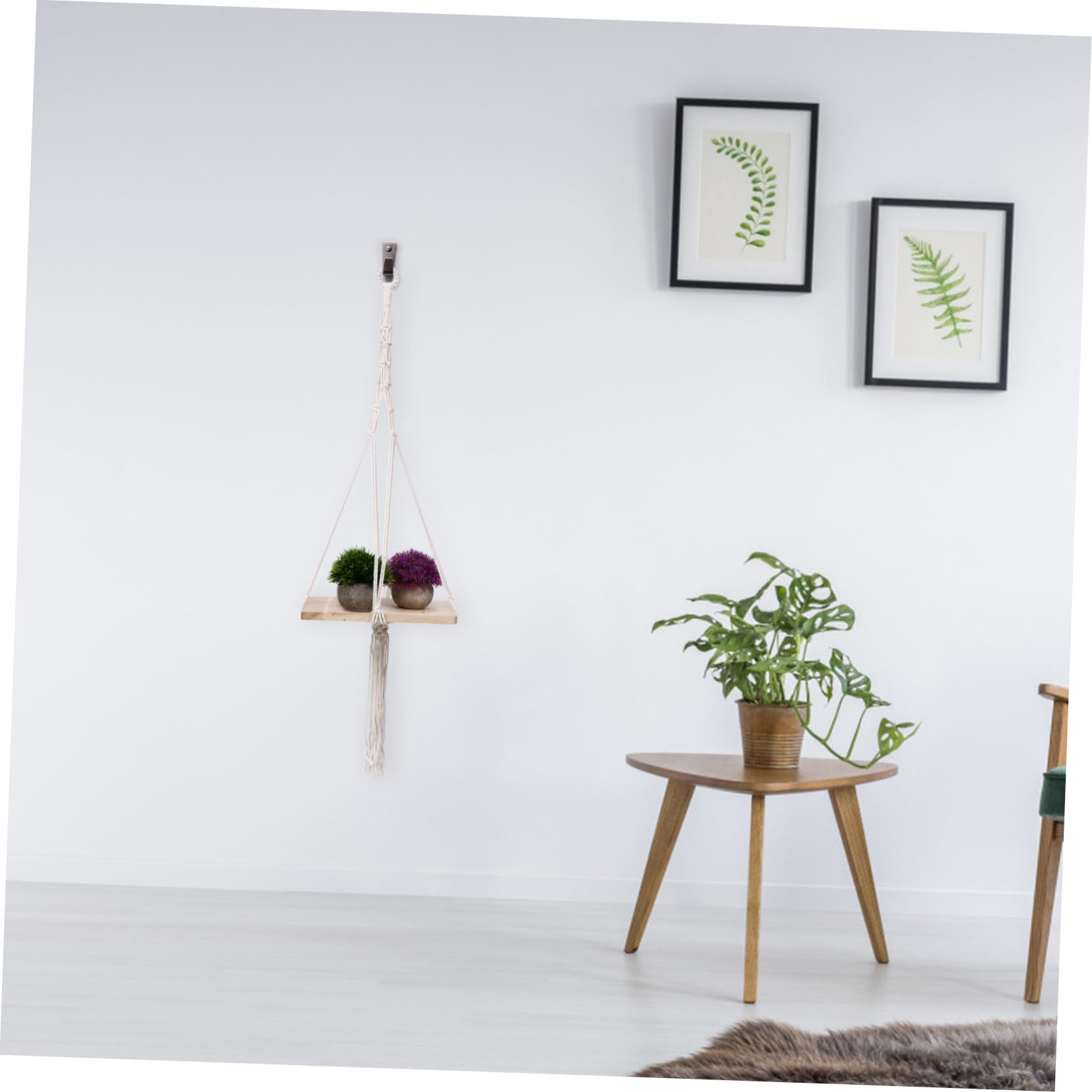 NUOBESTY Hängender Pflanzkorb aus Baumwolle für Balkon und Wohnung, Beige