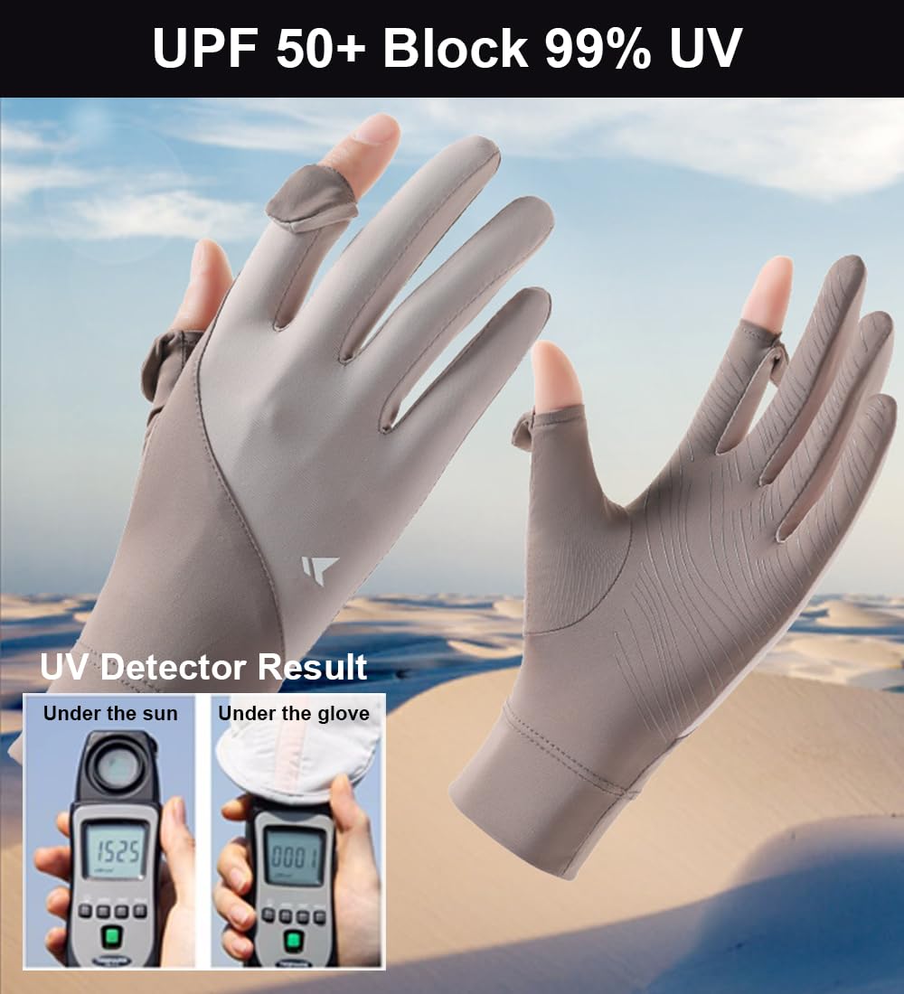 SUJAYU Ultra Thin Full Finger UV Protection Gloves Driving Gloves Women, Breathable Touchscreen UPF Glove Sun Protection Glove for Women (Brown)