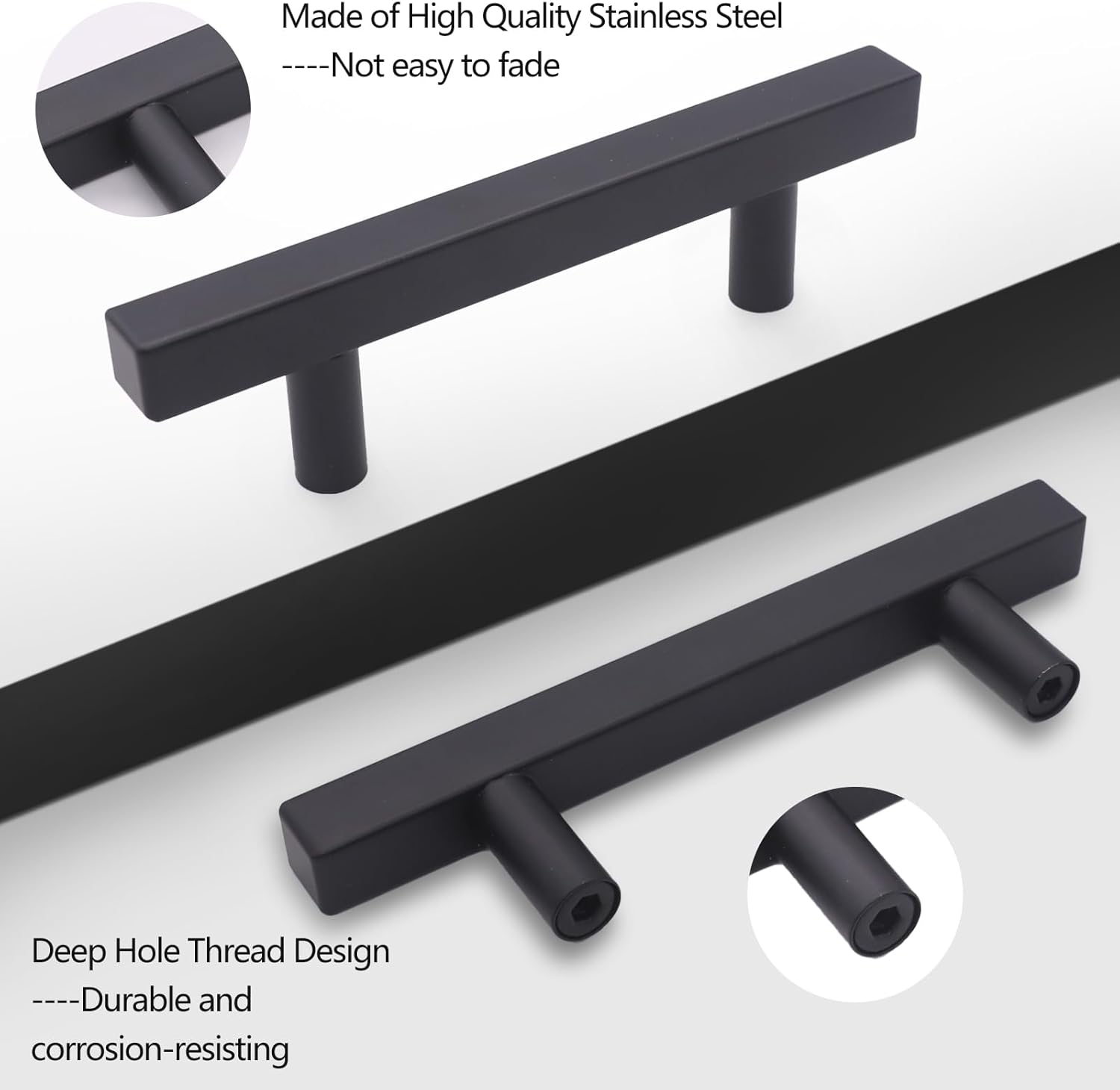 10 Pack Square Cabinet Pulls, Matte Black Stainless Steel Cabinet Handles, Black Kitchen Cabinet Door Handles, Drawer Pulls (10 Pack, Matte Black, 4" Hole Center)