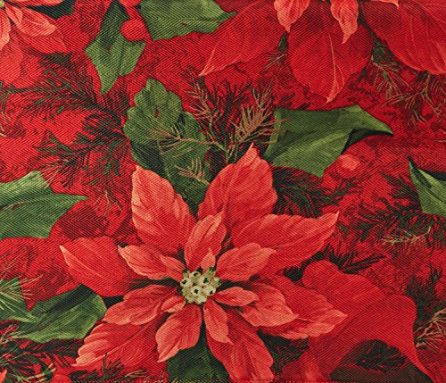 image for Benson Mills Poinsettia Elegance Herringbone Print Christmas Tableclot