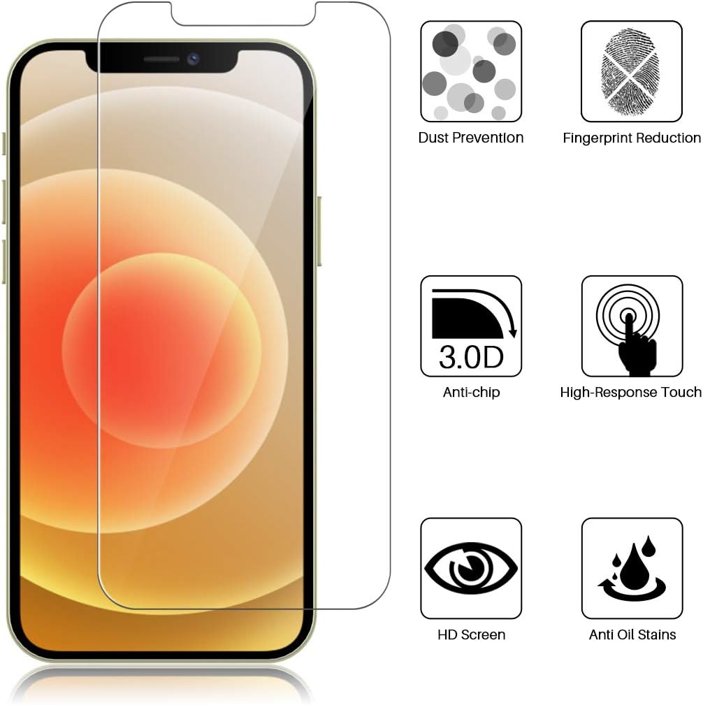 LϟK 3 Pack Screen Protector Compatible for iPhone 12 iPhone 12 Pro 5G 6.1 inch Tempered Glass Film Easy Installation Kit Full Protection Durable, HD Clear, Case Friendly