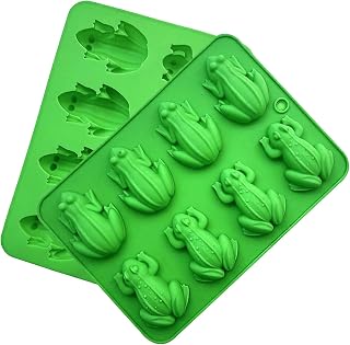 3D Frog-Shaped Silicone Molds, 8-Cavity Chocolate Frogs Pan for Candy, Soap, Ice Cube, Jelly, Gummy, Cake Decoration, Set of 2 (Green)