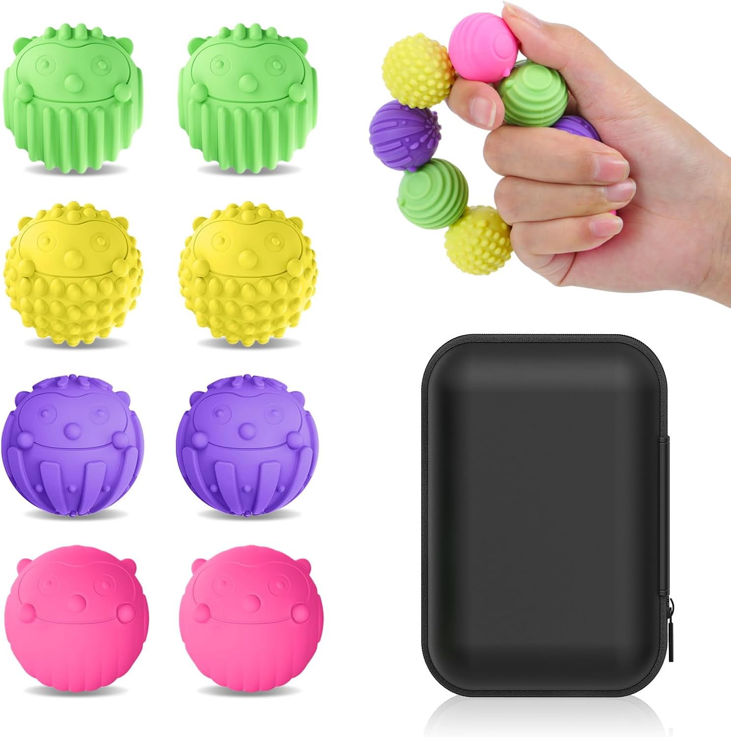 WIOR 8PCS Silicone Magnetic Fidget Balls Toys, Textured Stress Relief Sensory Toys for Adults & Teens with ADHD Autism Anxiety, Quiet Office Desk Toy Hand Massage Ball Stocking Stuffers Women Men Gift