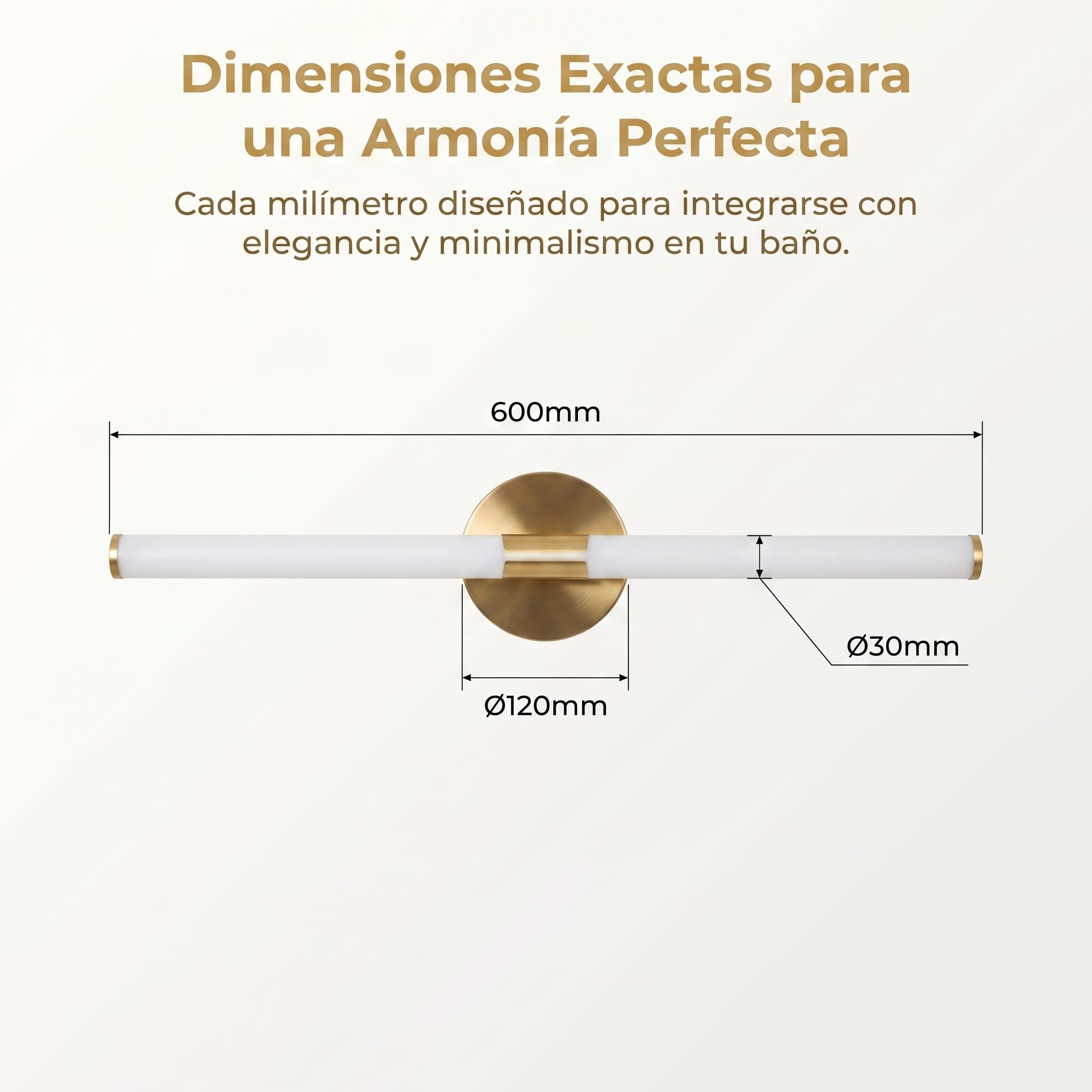 BARCELONA LED Applique LED Salle de Bain 8W 720lm IP44 60cm Or | 60cm, 8W 720lm, IP44 résistant à l’humidité, finition dorée, lumière neutre 4000K, aluminium, idéal miroir de salle de bain