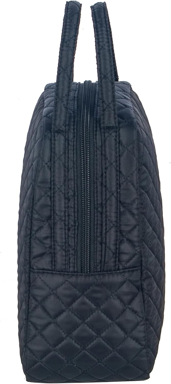 Machine Washable Women Quilted Fabric Insulated Reusable Cooler Lunch Bag Tote Adult Thermal Lunch Box Storage Bag for Ｗork (Black) - Image 5