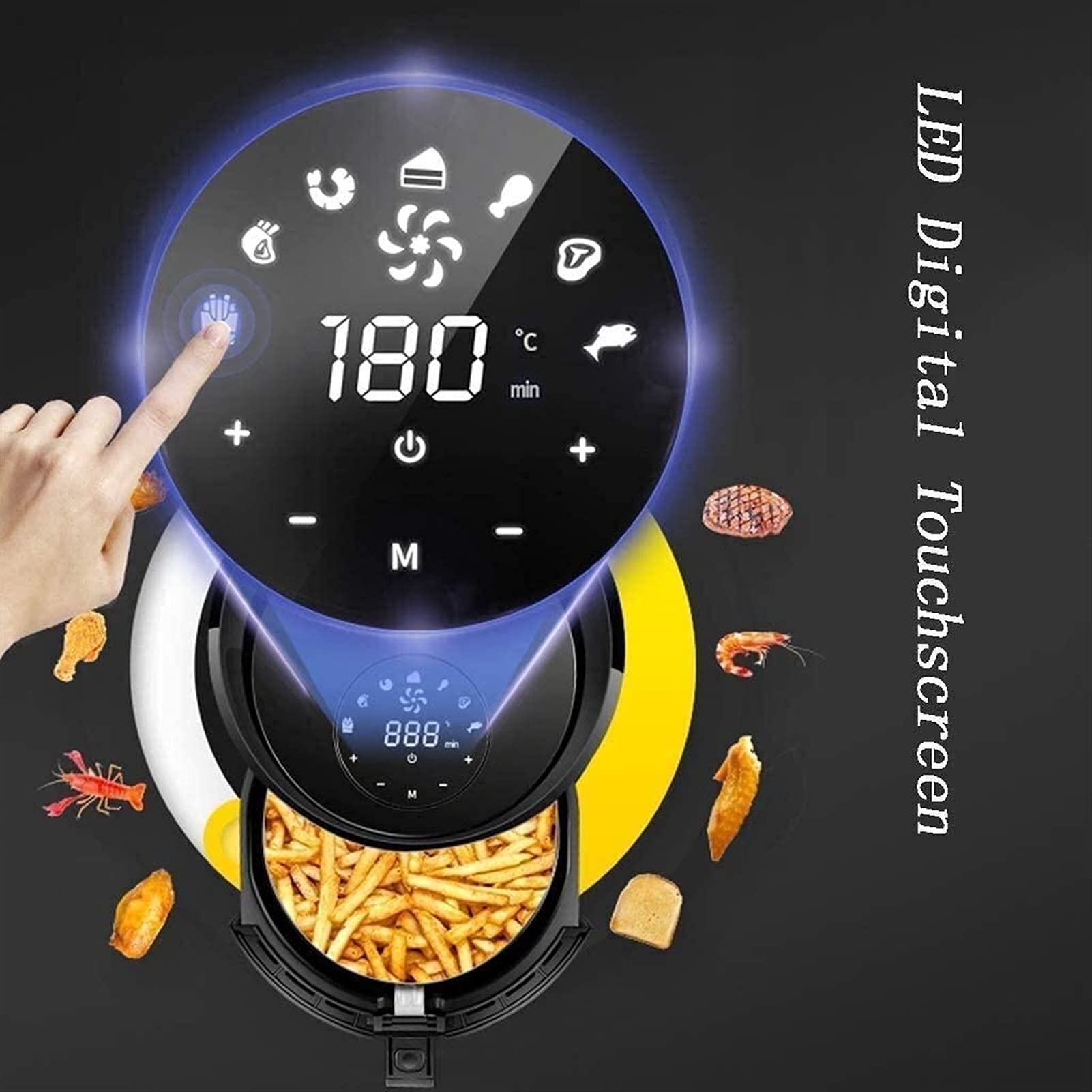 Frytkownica powietrzna do użytku domowego Frytownica 3,6 l Cyfrowy ekran dotykowy LED Elektroniczne frytkownice Piekarnik Nieprzywierający z kontrolą temperatury Automatyczne wyłączanie Frytkownice