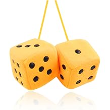 Stylish Fuzzy Dice for Car Hanging Ornament,Funny Plush Dice Rear View Mirror Accessories,Car Accessories Interior Cute Mirror Hanging Accessories Yellow