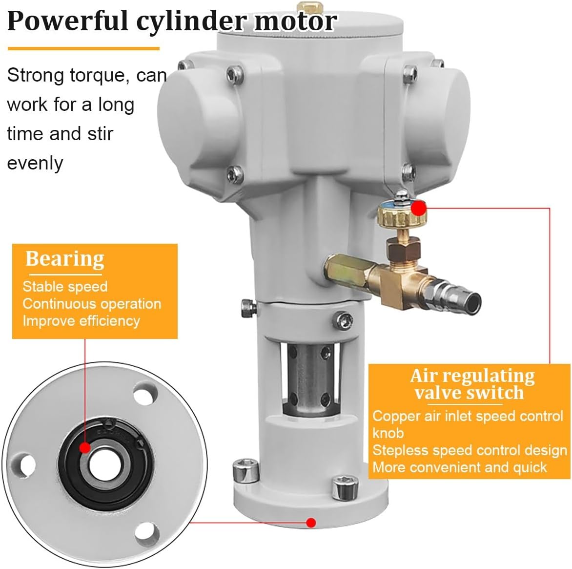 50 Gallon Automatic Pneumatic Paint Mixer, Stainless Steel Agitator with Adjustable Speed, Air Paint Mixing Tool for Paint, Ink, Coatings, Adhesives - 5 Gallon Bracket Mount