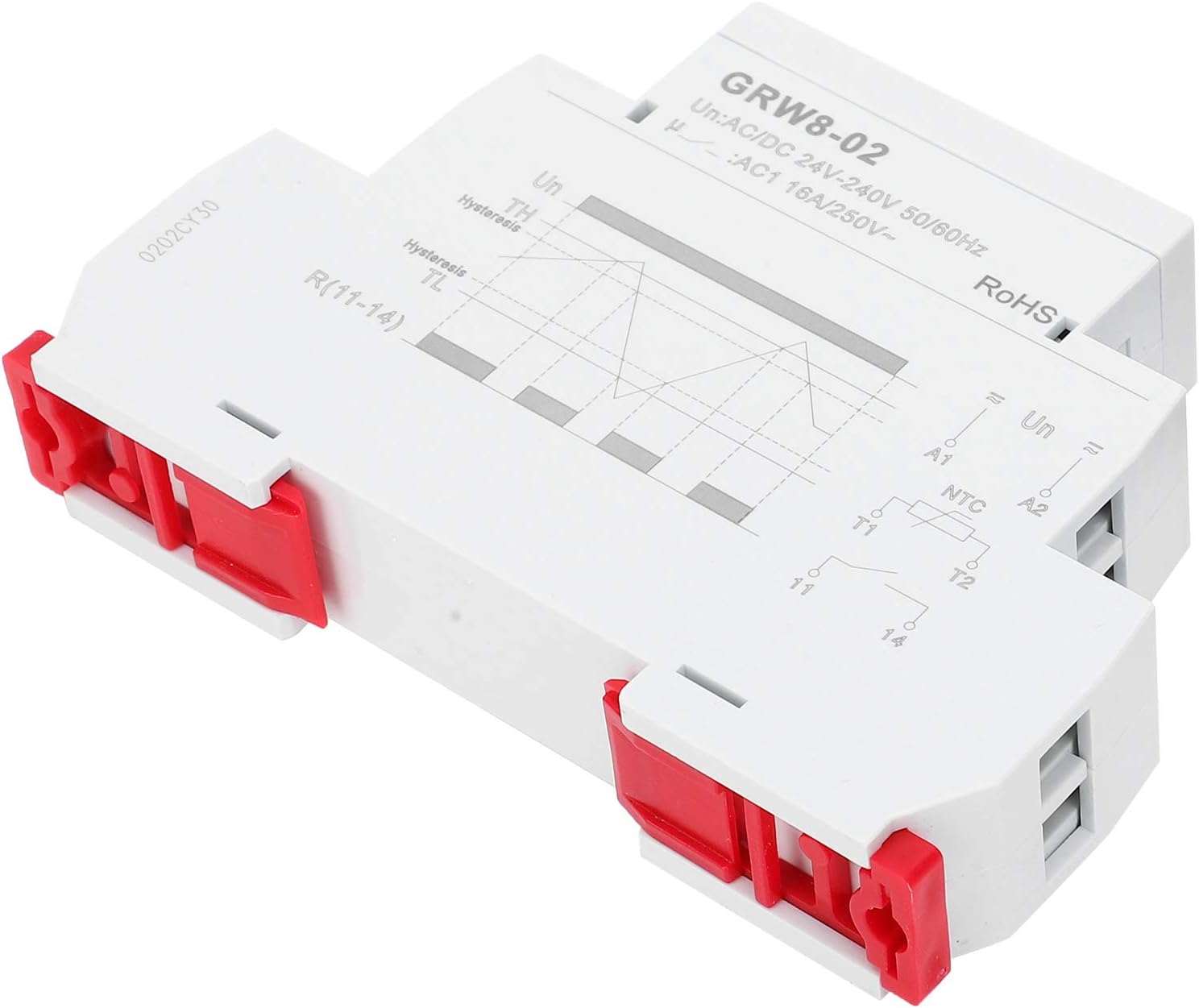 Digital Temperature Controller GRW8-02 Din Rail Thermostat AC/DC 24V-240V Relay with Test Probe LN Power Terminal