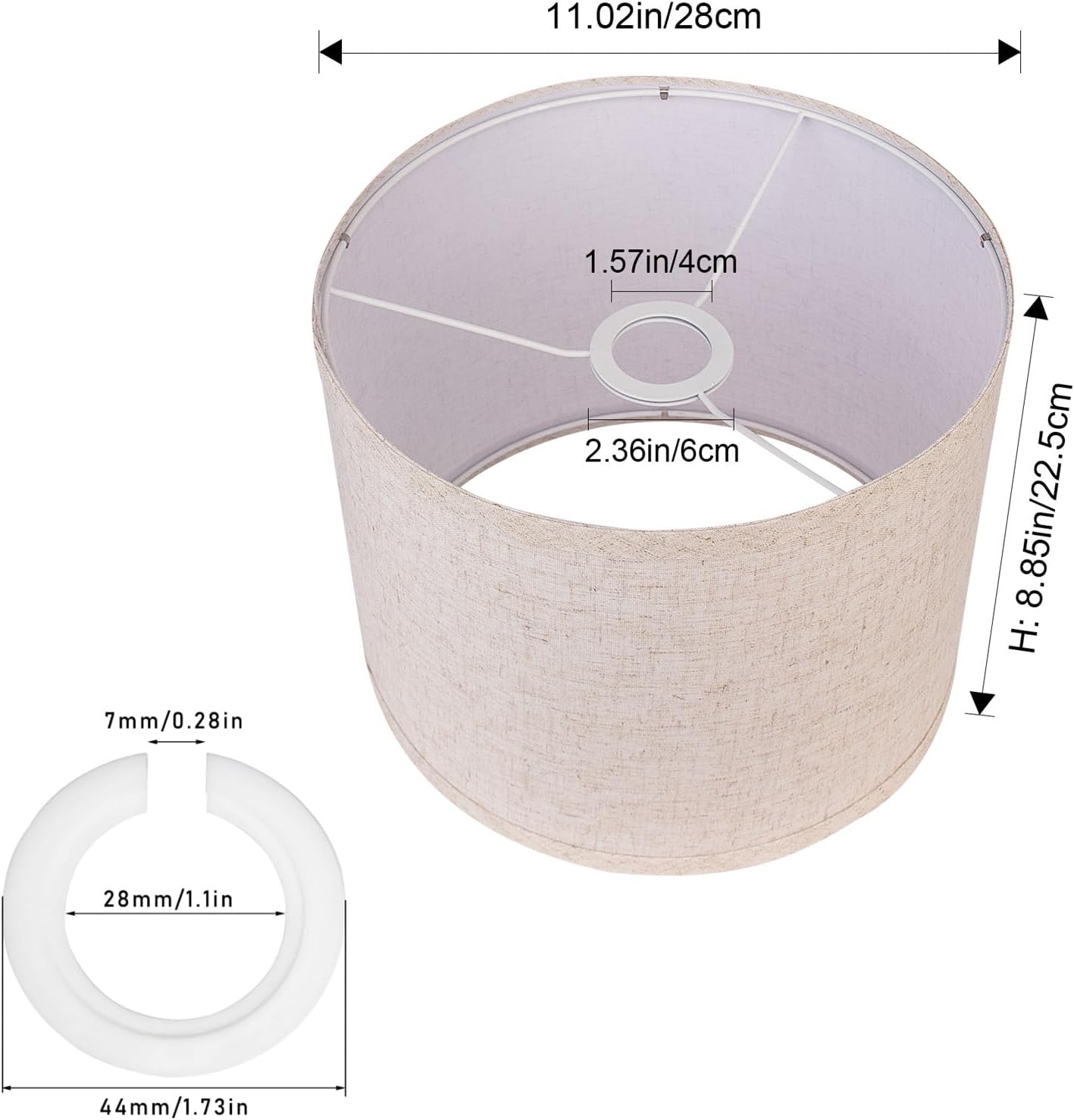 Drum Lamp Shades Set of 2, Linen Lampshade Replacement for Table, Small Floor Lamps&Bedside Lamps, 8.85''x11.02'',2 Pack