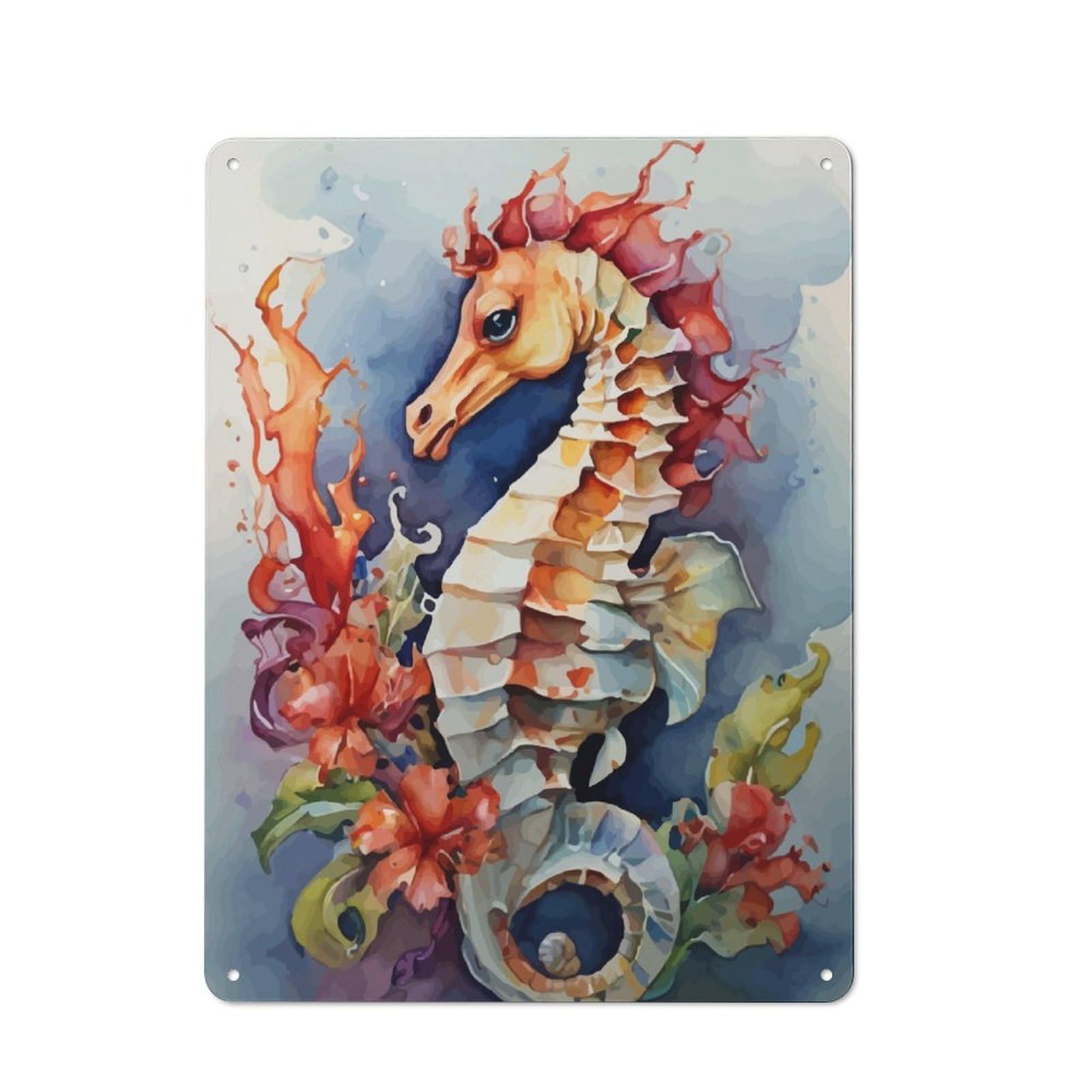 Junmoney Watercolor Seahorse Retro Printed Metal Sign 40X30cm For Garage Or Workshop, For Garage, Workshop And Man Cave Decoration