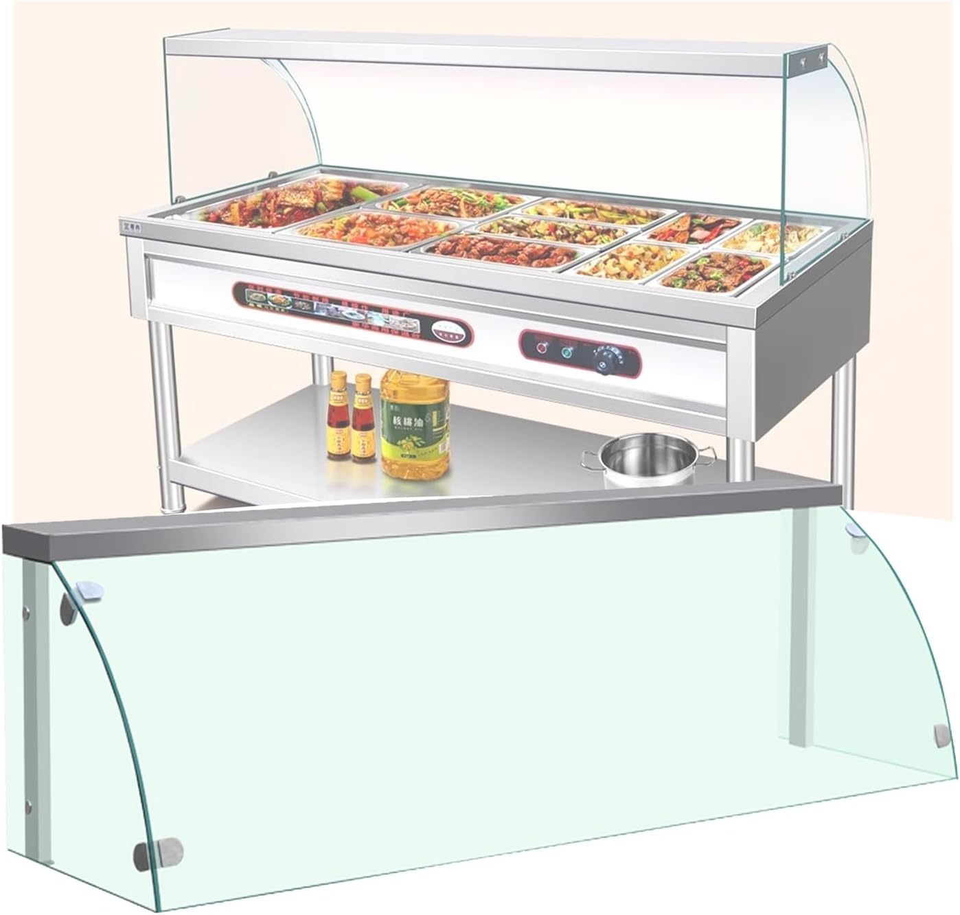 Bakery Display Case, Commercial Refrigerated Buffet Food Warmer, Three-Sided Enclosed Pastry Display for Desserts Food Cookie(100X53X50CM)