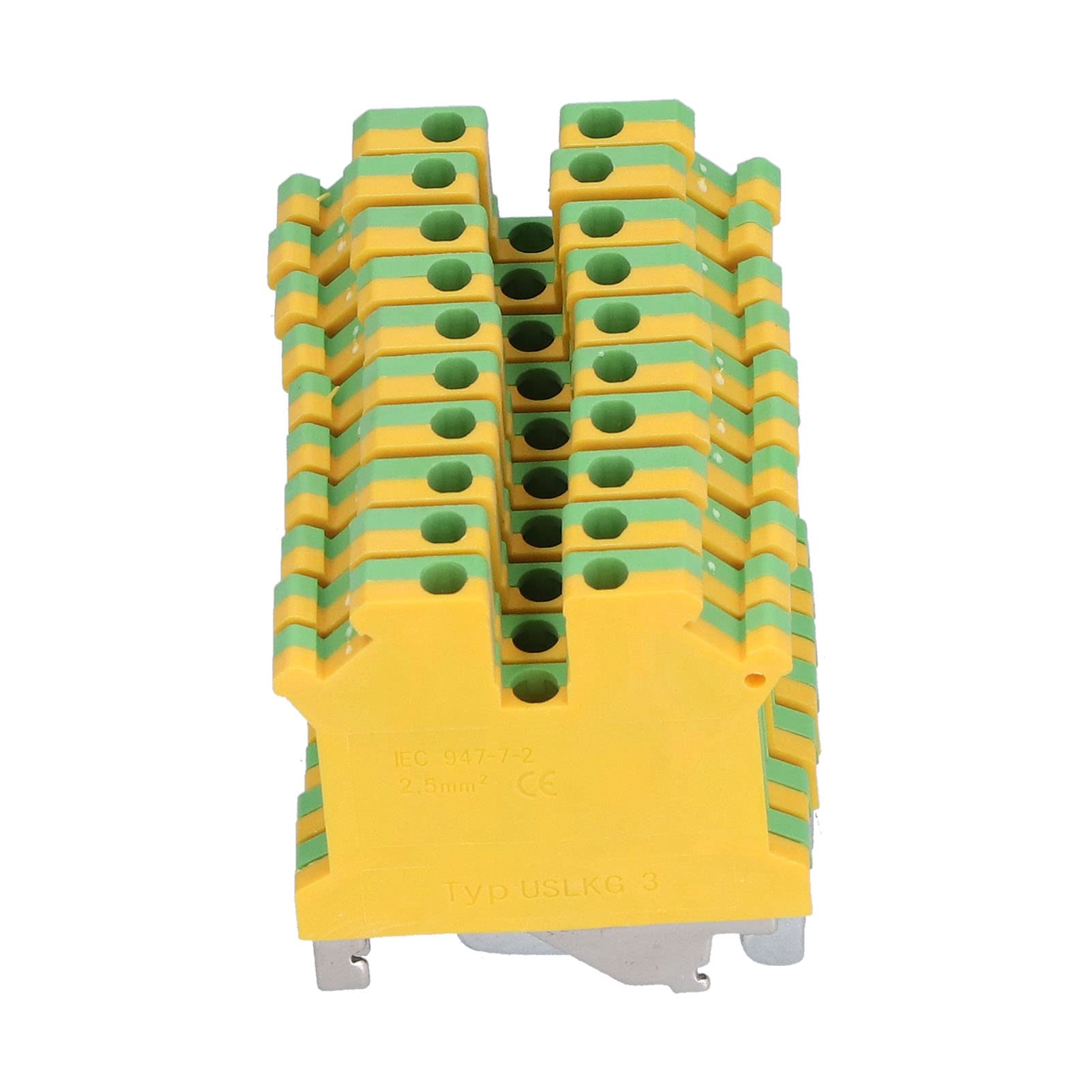 Bornier de Mise à la Terre en Cuivre Pur monté sur Rail DIN, Bornier de Terre Jaune Vert Type USLKG‑ 3, 50 Pièces, Accessoires Professionnels