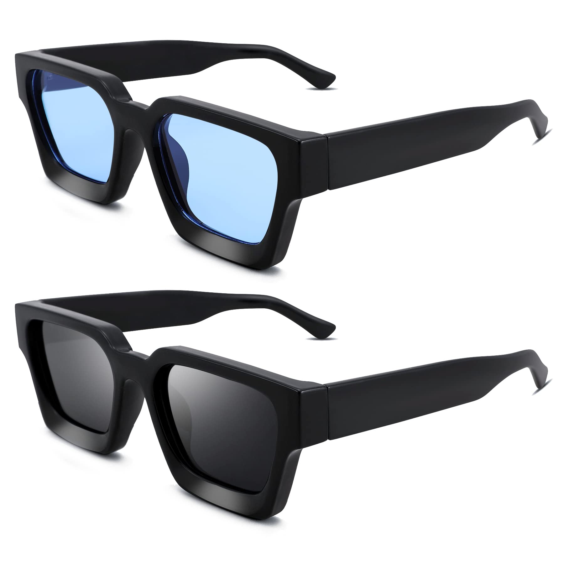 Braylenz Trendy Retro Square Sunglasses for Men Womens, Cool Thick Frame Chunky Rectangle Black Shades Colorful Sunnies