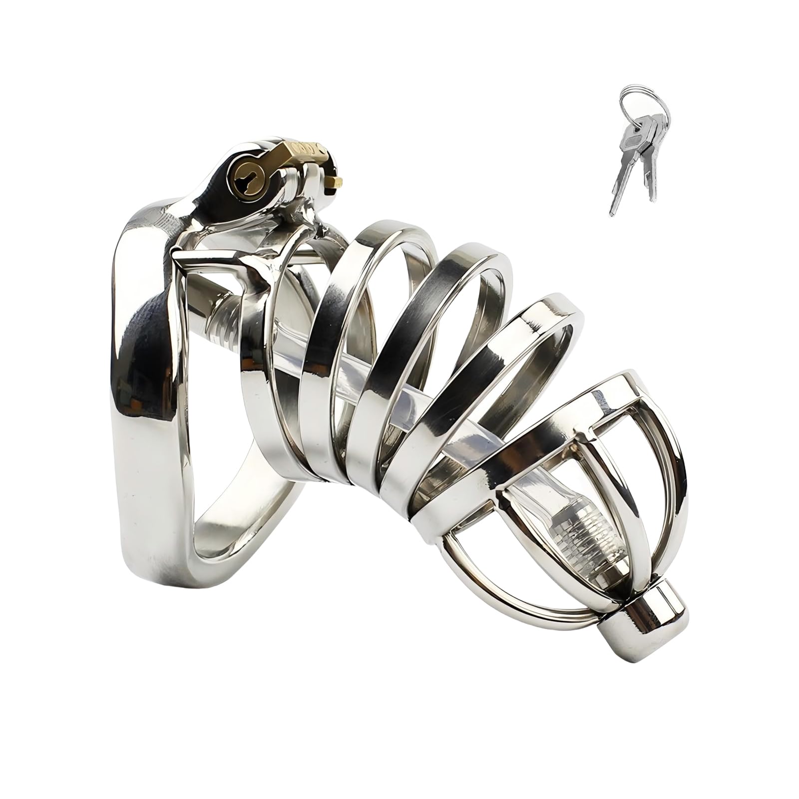 Cage de Chasteté pour Pénis avec Cathéter en Silicone Cage Chastetée en Métal avec Serrure Dissimulée pour le Bondage du Pénis de l'Homme Chastity Cage en Acier Courbé et Respirant (50mm)
