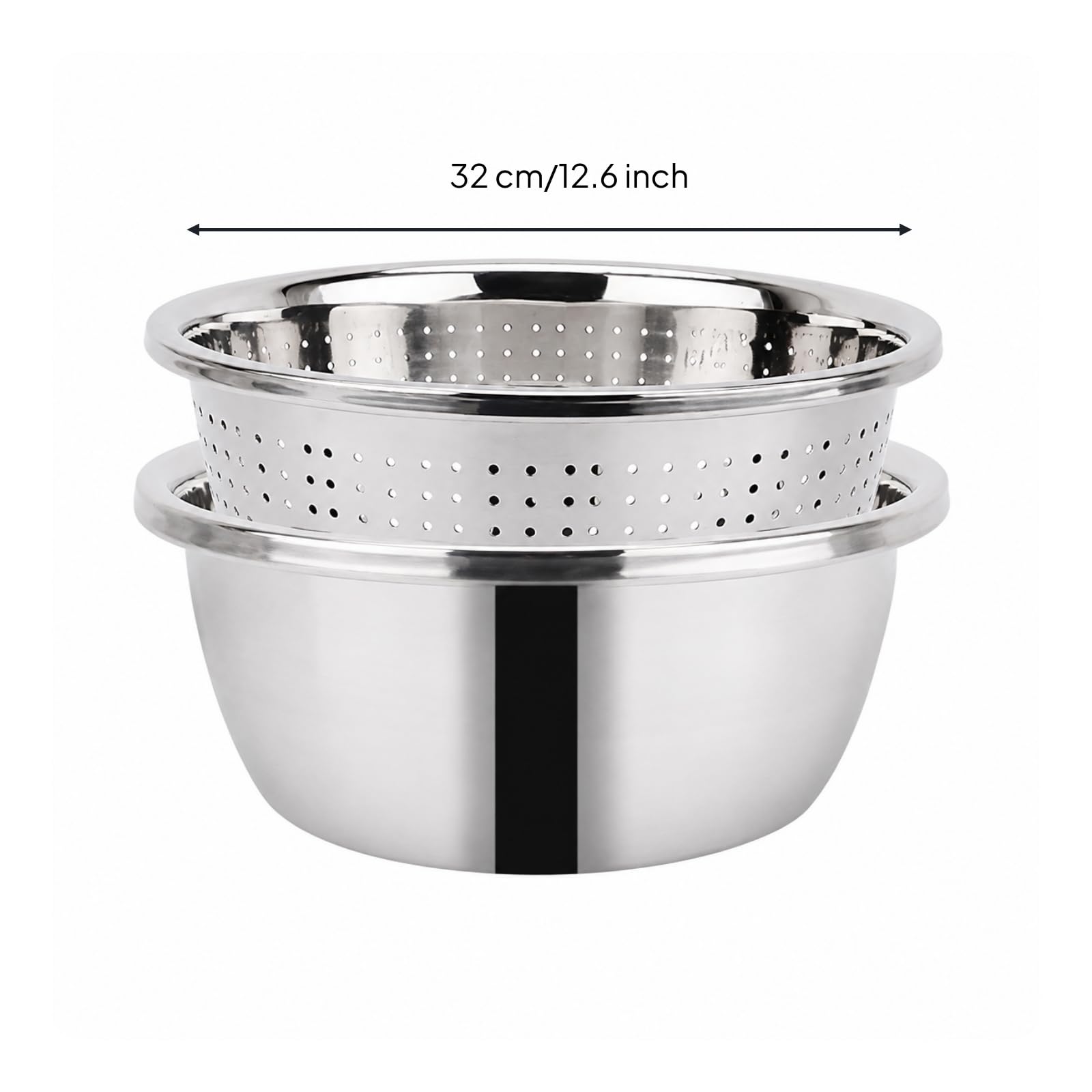 rockible 2 Piezas Acero Inoxidable con Colador Perforado Set Tazón Colador Acero Inoxidable Multifuncional para Cocinas Pequeñas, 32 CM, Juego Tazón