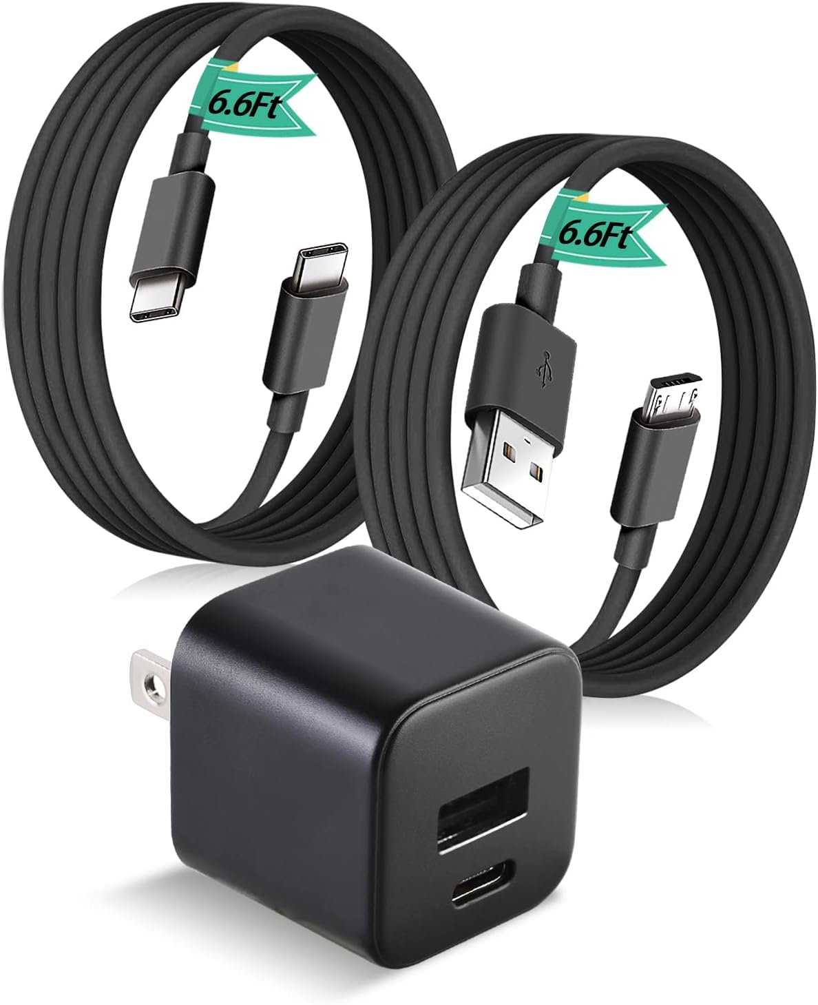 15W Fast Charger for New and Old Kindle Fire Tablets with 6.6Ft USB-C and Micro Cable (Designed for use with Fire Tablets and Kindle E-Readers