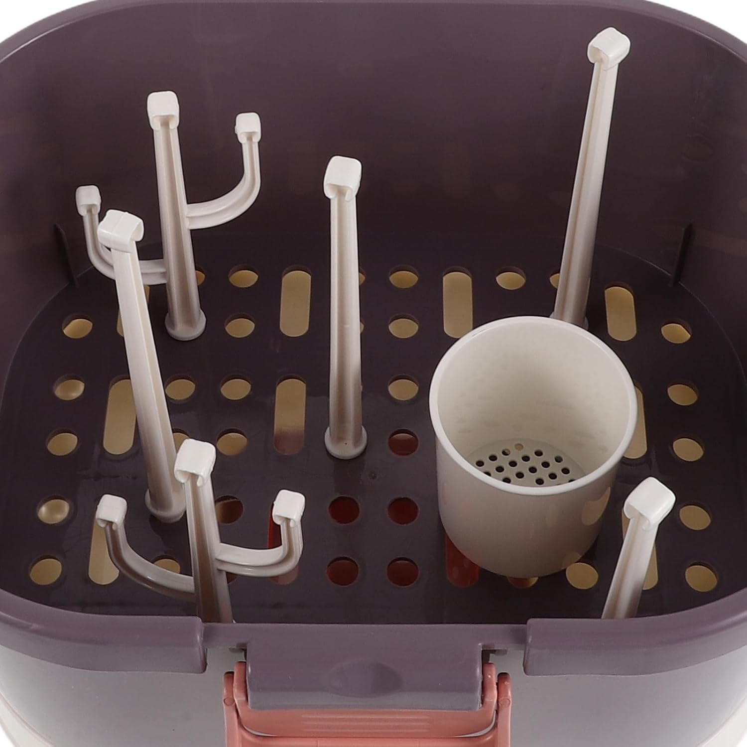 Baby Bottle Drying Rack and Storage Box - Large Nursing Bottle Organizer with Dustproof Lid & Drain Tray - Space-Saving Countertop Dryer for Home & Travel