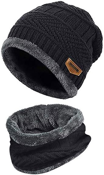 BCDlily Thermal Beanie Hats Winter Fleece Lined Neck Scarf Set Thick Warm Ski Skull Caps Scarves for Men Women